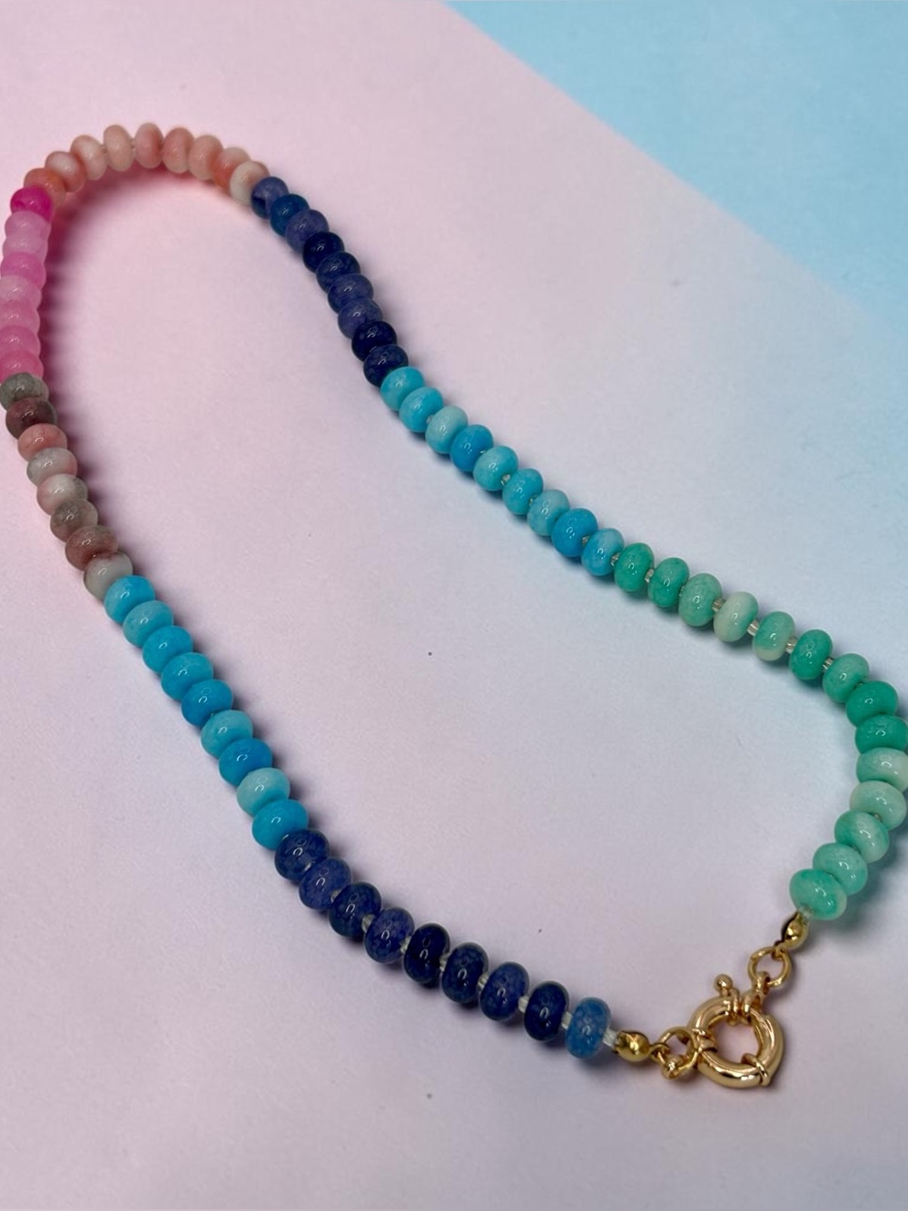 New Natural Stone Multi-Color Pink-Blue Anthro-Look  Boho Necklace